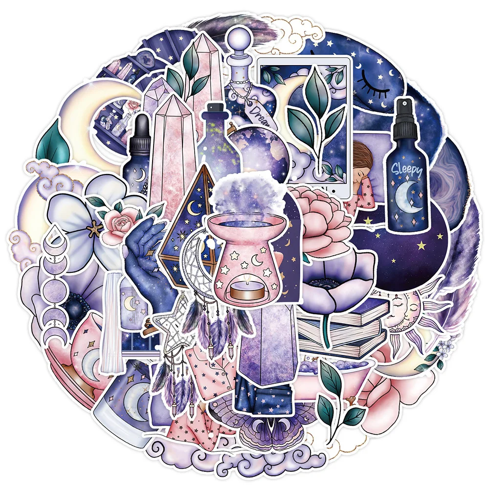 

10/30/50pcs Fantasy Magic Witch Moon Cartoon Stickers Vintage Boho Aesthetic Art Decals Scrapbook Suitcase Phone Sticker Packing