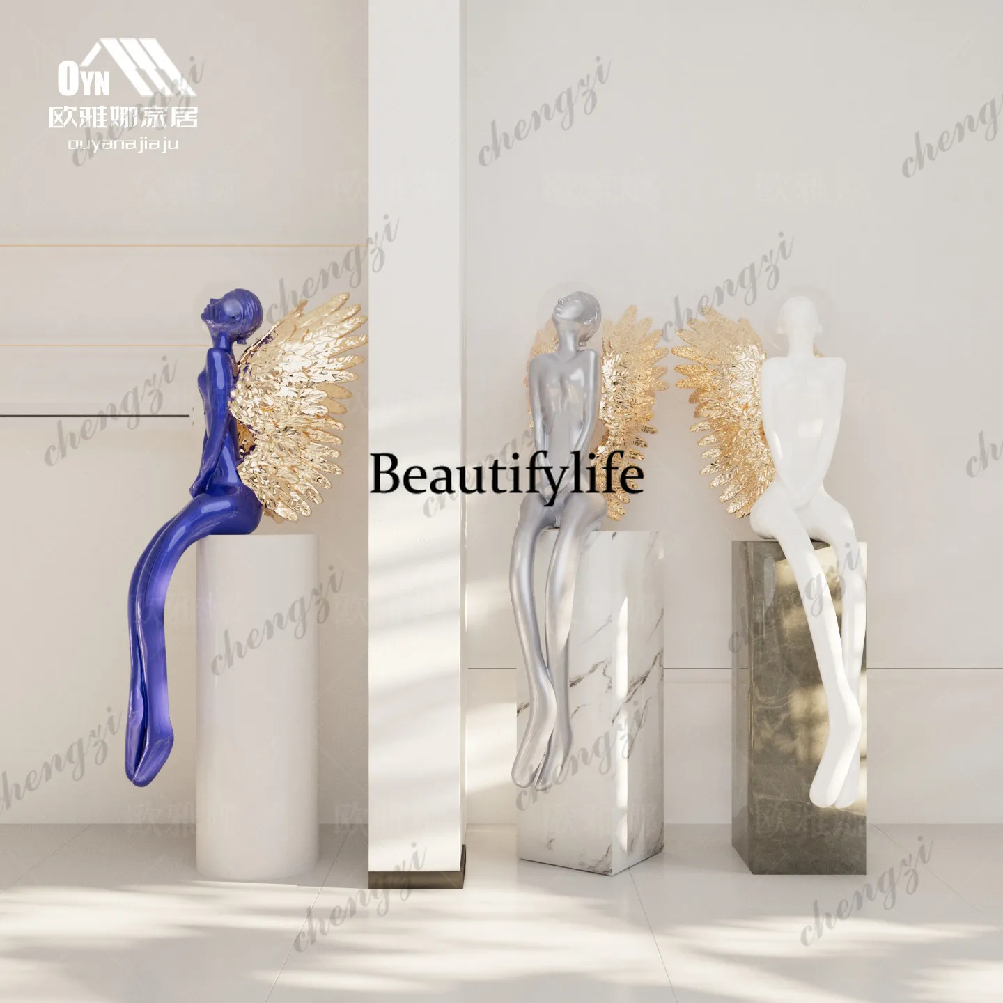 Modern simple abstract figure sculpture angel wing ornament hotel lobby sales office entrance landing