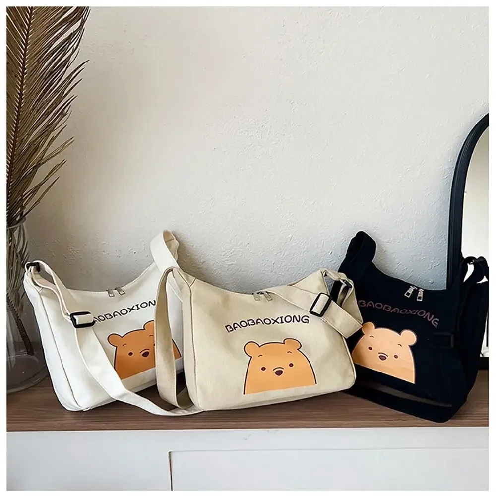 1Pcs Sling Bags Shoulder Bags Street Style Letters Tote Bags Cartoon Character Pattern with Zipper Canvas Handbags