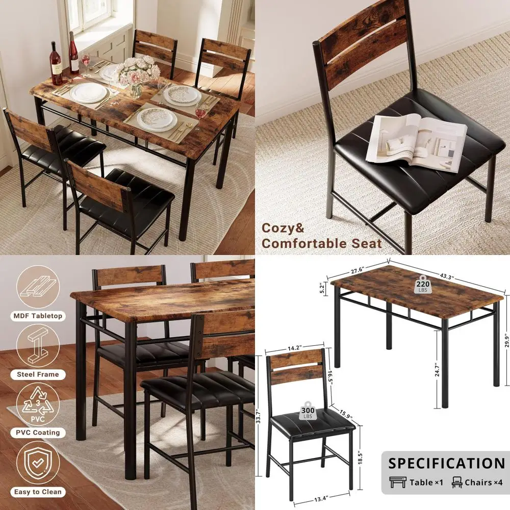 

Деревянный обеденный гарнитур в деревенском стиле, коричневый, на 4 персоны, для кухни и небольших помещений