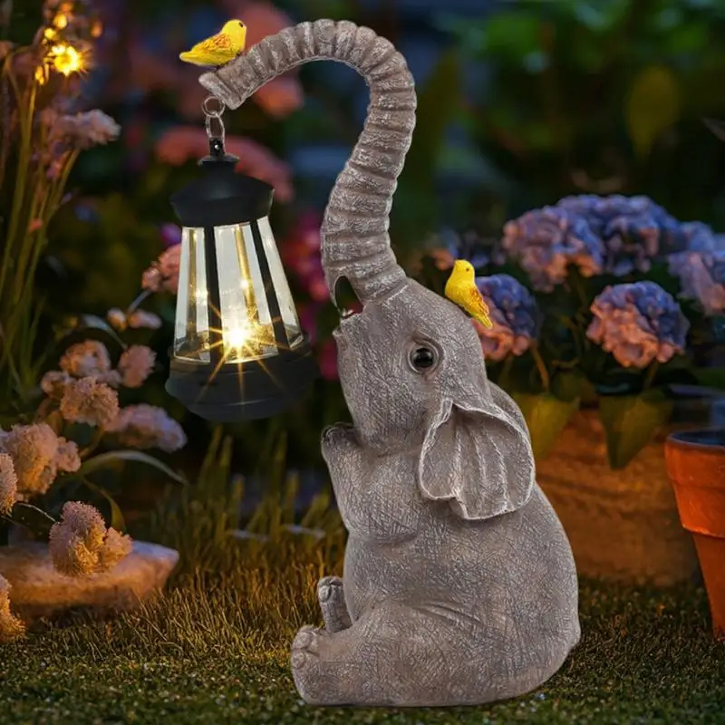 Resin Statue Solar Light Cute Animal Figurine Lantern Desktop Art Crafts Ornament Garden Backyard Landscape Lamp Props