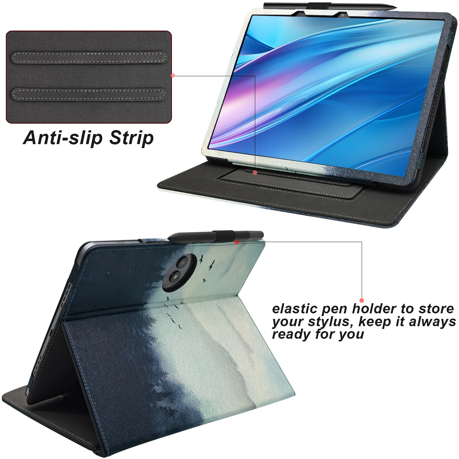 Etui na tablet TCL NxtPaper 11 Plus 11,5 cala, dwukierunkowa, wielokątna podstawka z funkcją automatycznego usypiania i budzenia/paskiem na rękę/uchwytem na rysik, wykonane z PU. — zdjęcie produktu 4