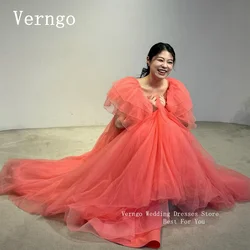 Verngo Pluse Tulle Evening Dress For Women Deep V Neck Prom Gown For Women Simple A Line Formal Occasion Dress Korea arty Dress