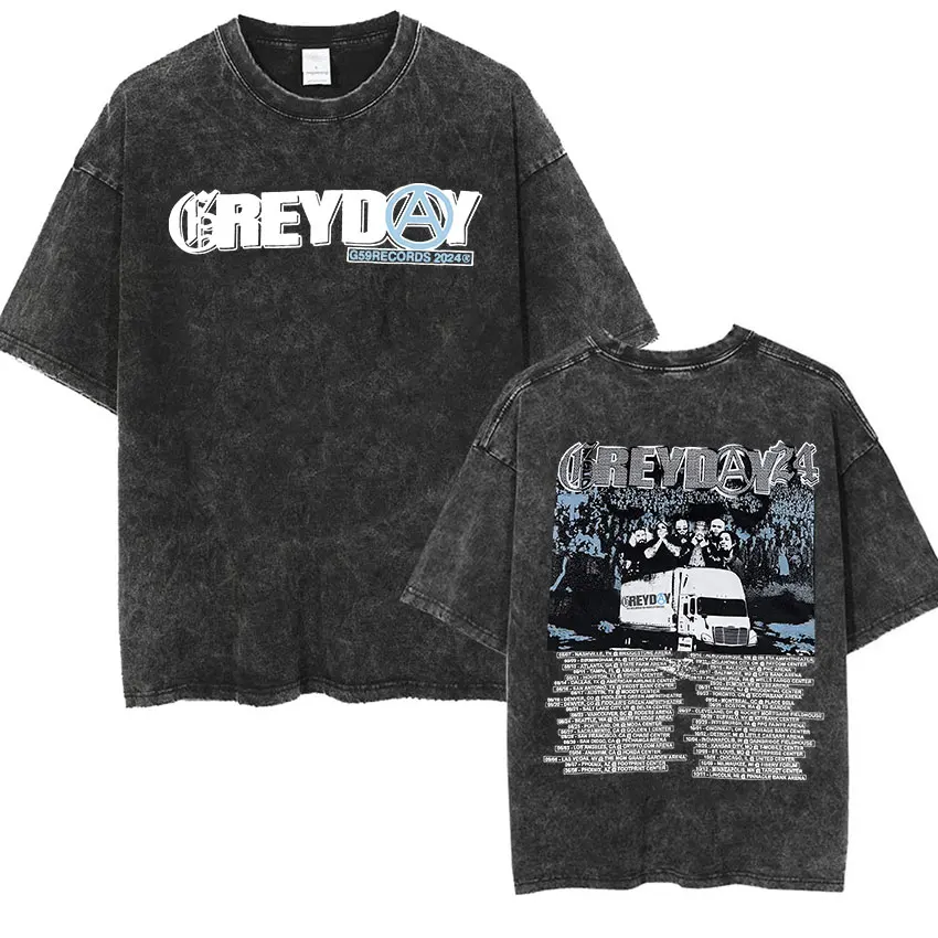 Suicideboys Grey Day 2023 Tour Print T Shirt Men's Vintage Washed Short Sleeve T-shirts Punk Gothic Oversized T-shirt Streetwear