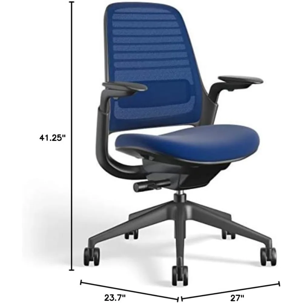 Ergonomic office chair, carpet with wheels, back support and arm support - easy to assemble - Royal Blue