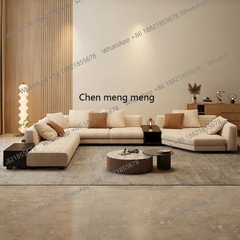 X New light luxury minimalist villa living room large apartment, high-end matte cloth sofa