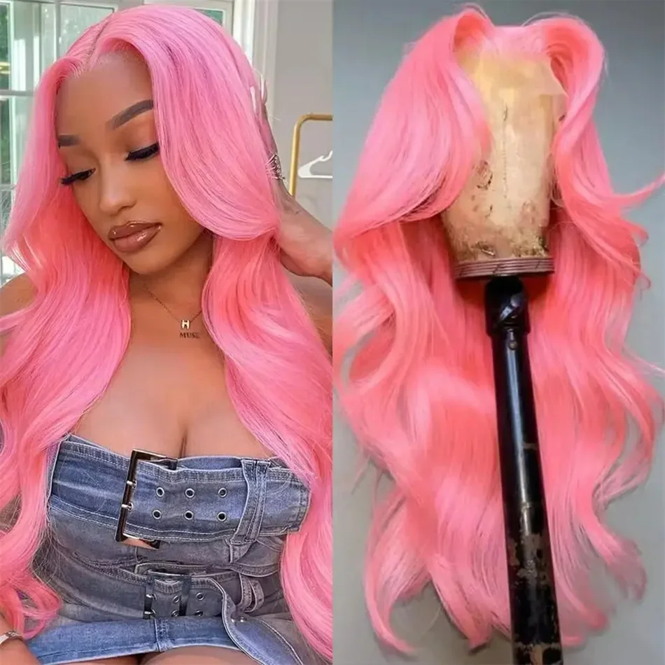 

Pink Colored Body Wave Wigs HD Lace Frontal Wig 13x4 Brazilian Remy Transparent 30 Inch Human Hair For Women Lace Front Wigs