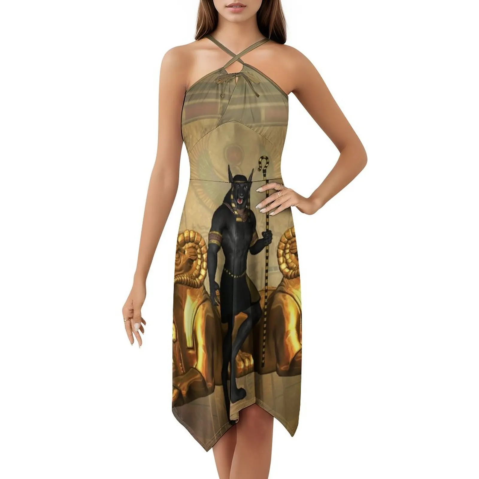 أنوبيس الله المصري المرأة الهيب هوب الشارع الشهير فستان جرافيك طباعة ملابس للنادي أنوبيس مصر رمز الله المصري امرأة #5