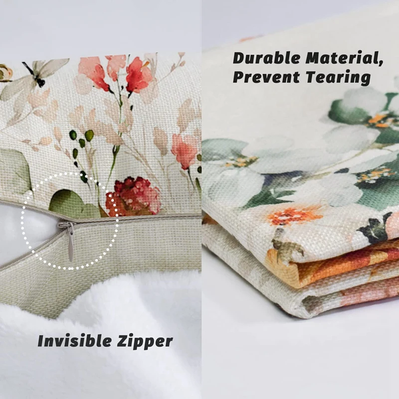●Spring Pillow Covers 18X18 Set Of 4 Farmhouse Throw Pillow Spring Decorations Floral Cushion Case for Home Decor-ABFB