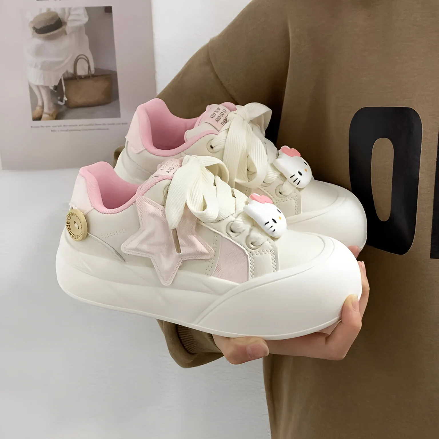 Sanrio Hello Kitty Japanese Puff  Women's Shoes Lolita Chic Street Student Versatile Casual Sneakers Platform Off White Shoes