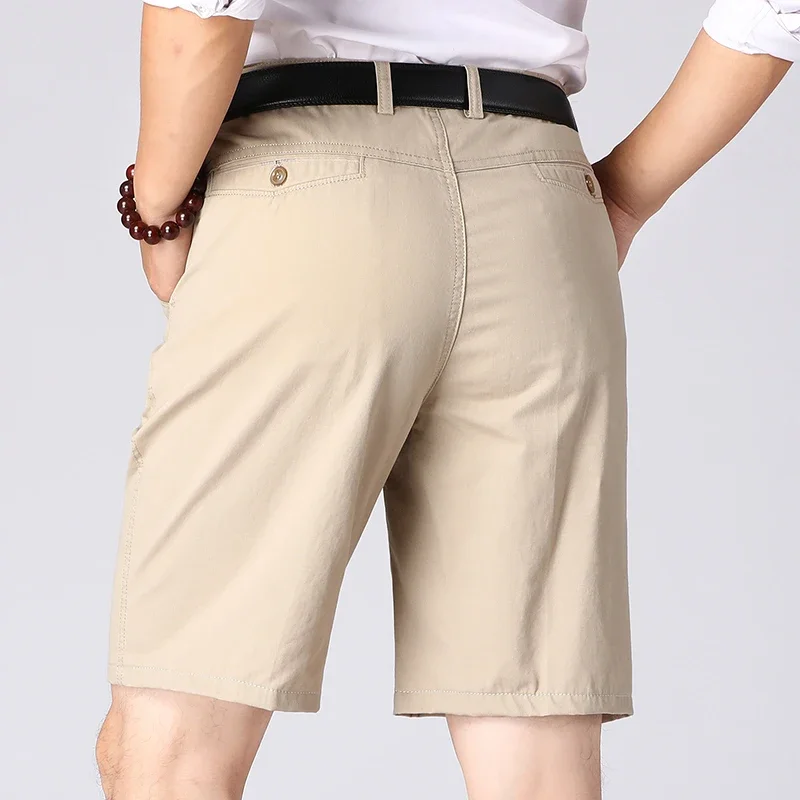 Mens Daily Casual Washed Cotton Roll Cuff Knee Shorts Loops Single Waist Button Wrinkle Free Breathable Short Trousers For Men view 2