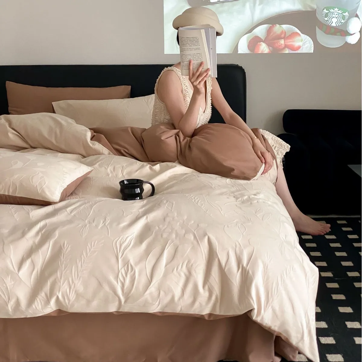 

Customizable Small Fresh Class A Cotton Jacquard Abraded Four-piece Set Premium Sheet Quilt Cover