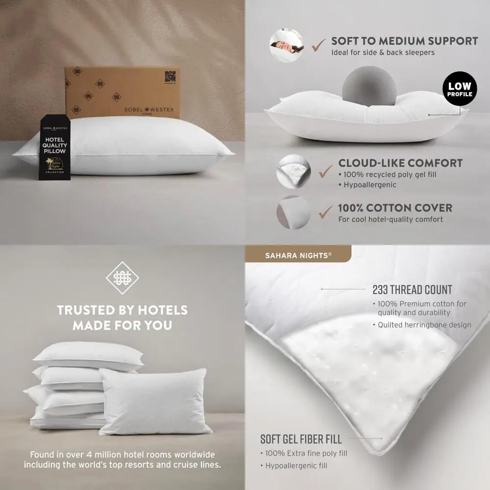 

Cotton Pillow for Adults - Gel Fiber Filled, Soft & Machine Washable, Ideal for Stomach and Back Sleepers, 233 Thread Count, 100