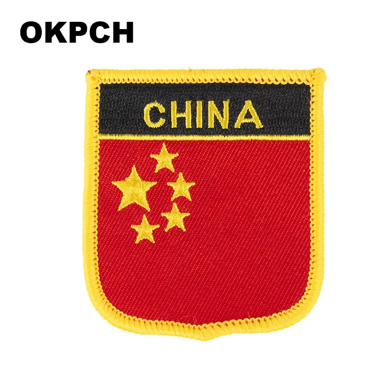 

China Flag Shield Shape Iron on Embroidery Patches Saw on Transfer Patches Sewing Applications for Clothes Back Pac