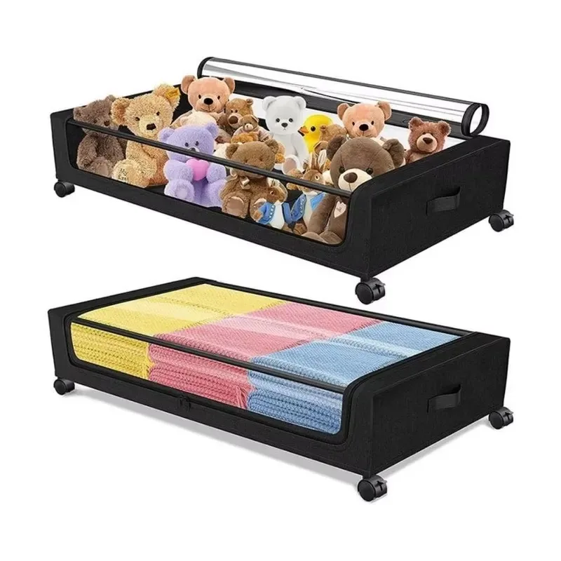 Under Bed Storage Container with Wheels Metal Frame Storage Box for Clothes Blankets Shoes Space Saving Organizer Bin
