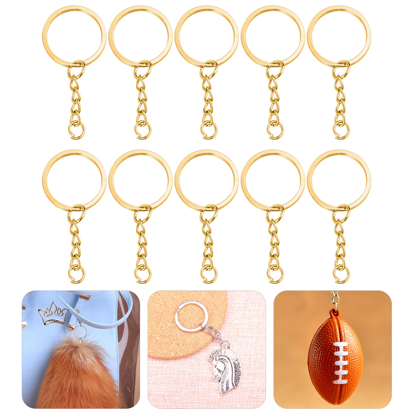

10 Pcs Key Chain Pendant Split Keychain Bulk DIY Charms Keychains Flat Light Metal Ring Accessory Office Keys