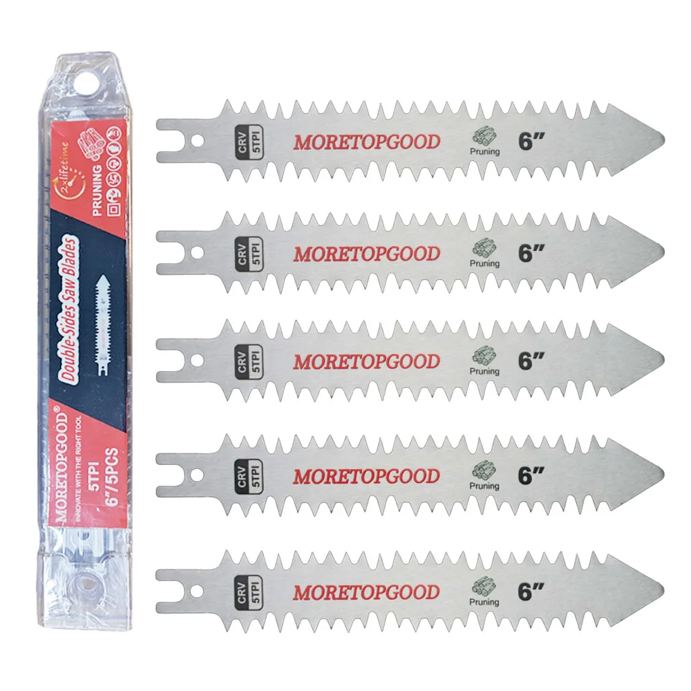 

5PCS Double-Sided Reciprocating Saw Blade, 5TPI Wood Cutting Pruning Japanese Teeth Saw Blades