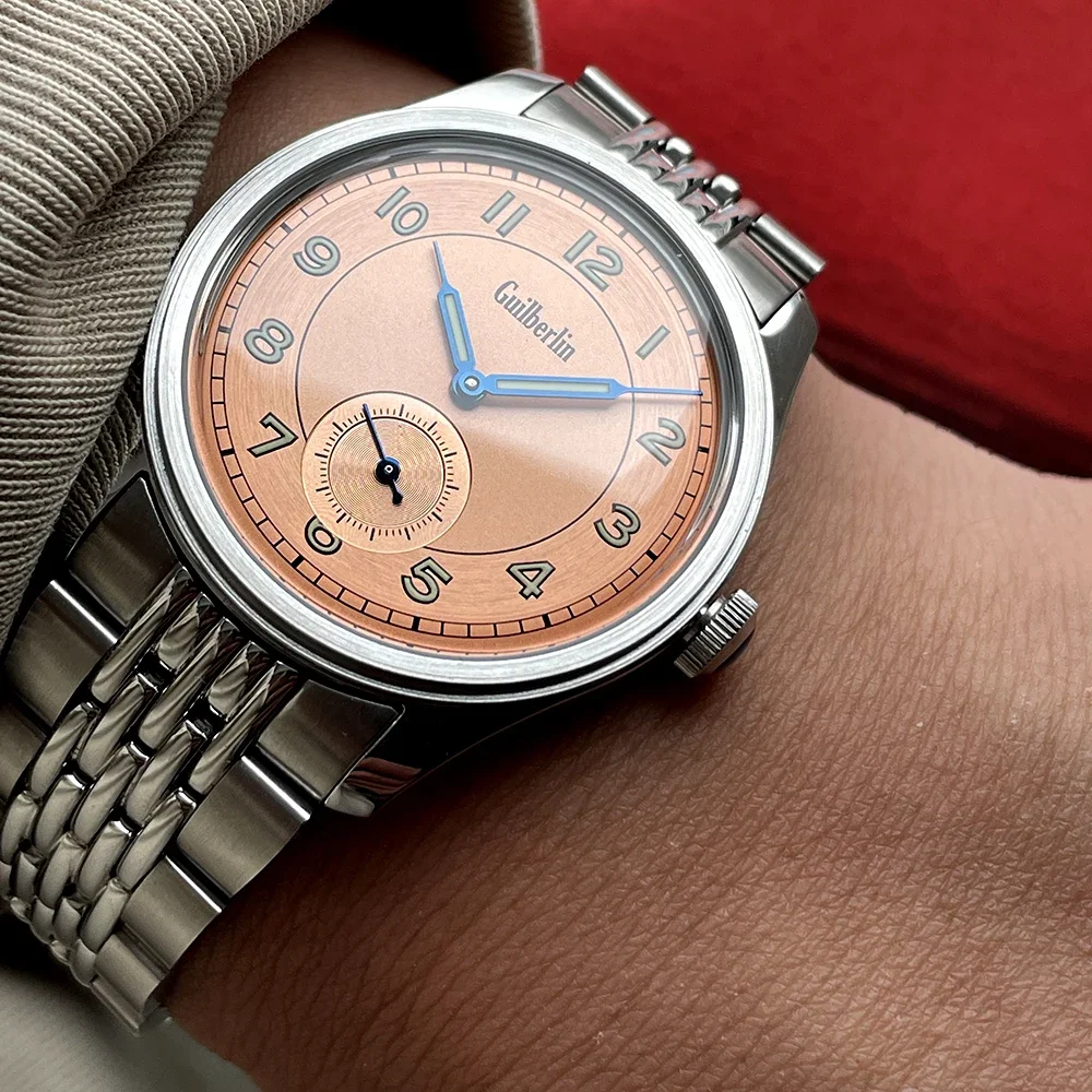 Relógio masculino vintage 38 mm ST17 movimento mecânico enrolado à mão mostrador preto à prova d'água luminoso