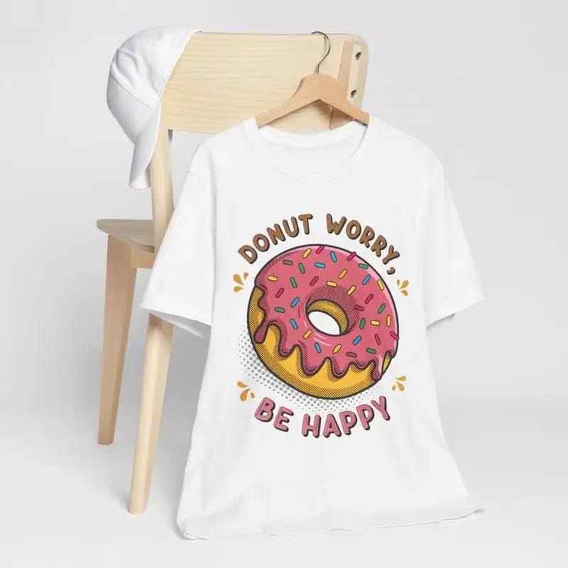 

Футболка Donut Worry Be Happy Äì, милая повседневная футболка для любителей пищевых продуктов и развлечений