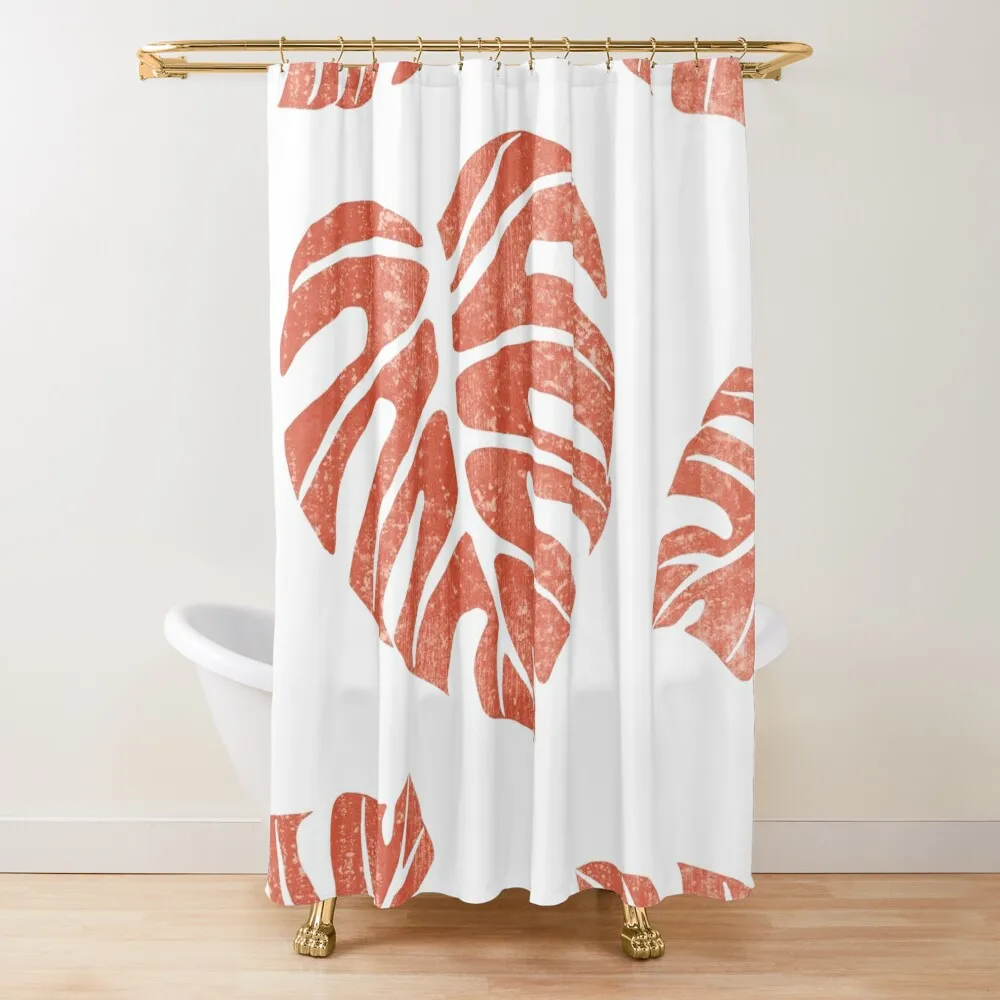 

Terracotta Leaf - Monstera - Terracotta Abstract Print - Modern, Minimal, Contemporary Abstract Shower Curtain