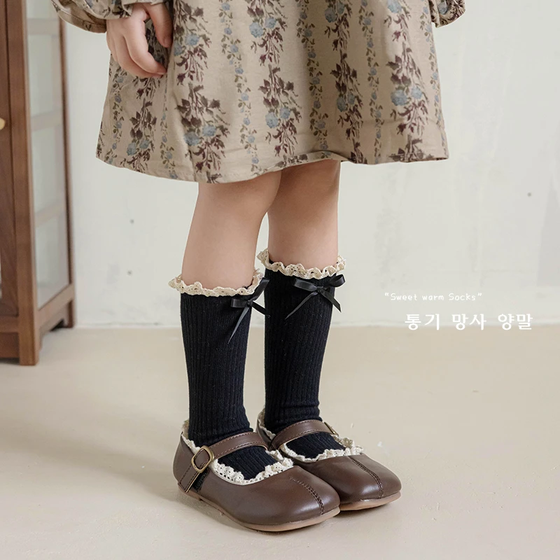 New Korean Style Children Socks Autumn Baby Girls Knee High Socks Soft Cotton Lace Stuff Princess  Ruffle kids Socks For 0-8Year