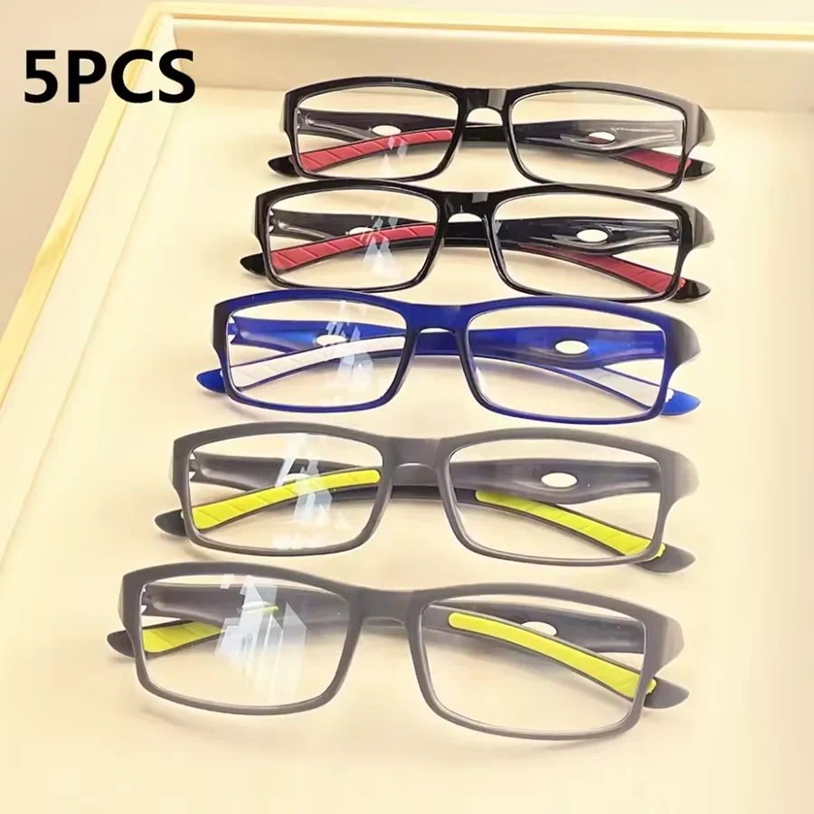 Image of 3/5 Stück Sportliche Lesebrillen ohne Sehstärke, Blaulichtfilter, rechteckige Vollrandbrille, PC-Rahmenmaterial