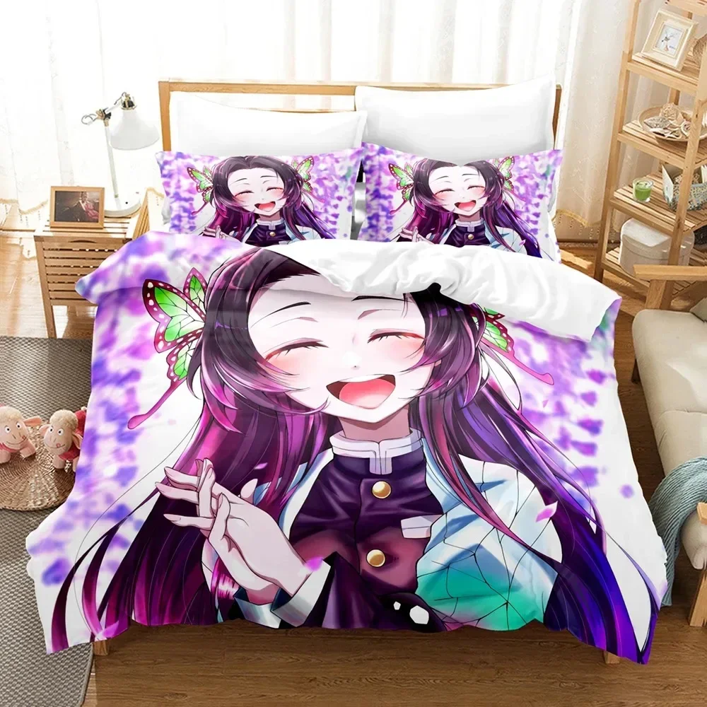

3D Print Kochou Shinobu Bed Linen Anime Demon Slayer Printed Bed Set Duvet Cover Pillowcase Bedding Set Linen Sheet Quilt Cover