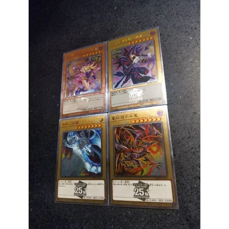 4pcs/set YuGiOh Black Magician Girl Blue-Eyes White Dragon Self Made Refraction Flash Card Anime Classics Game Collection Cards