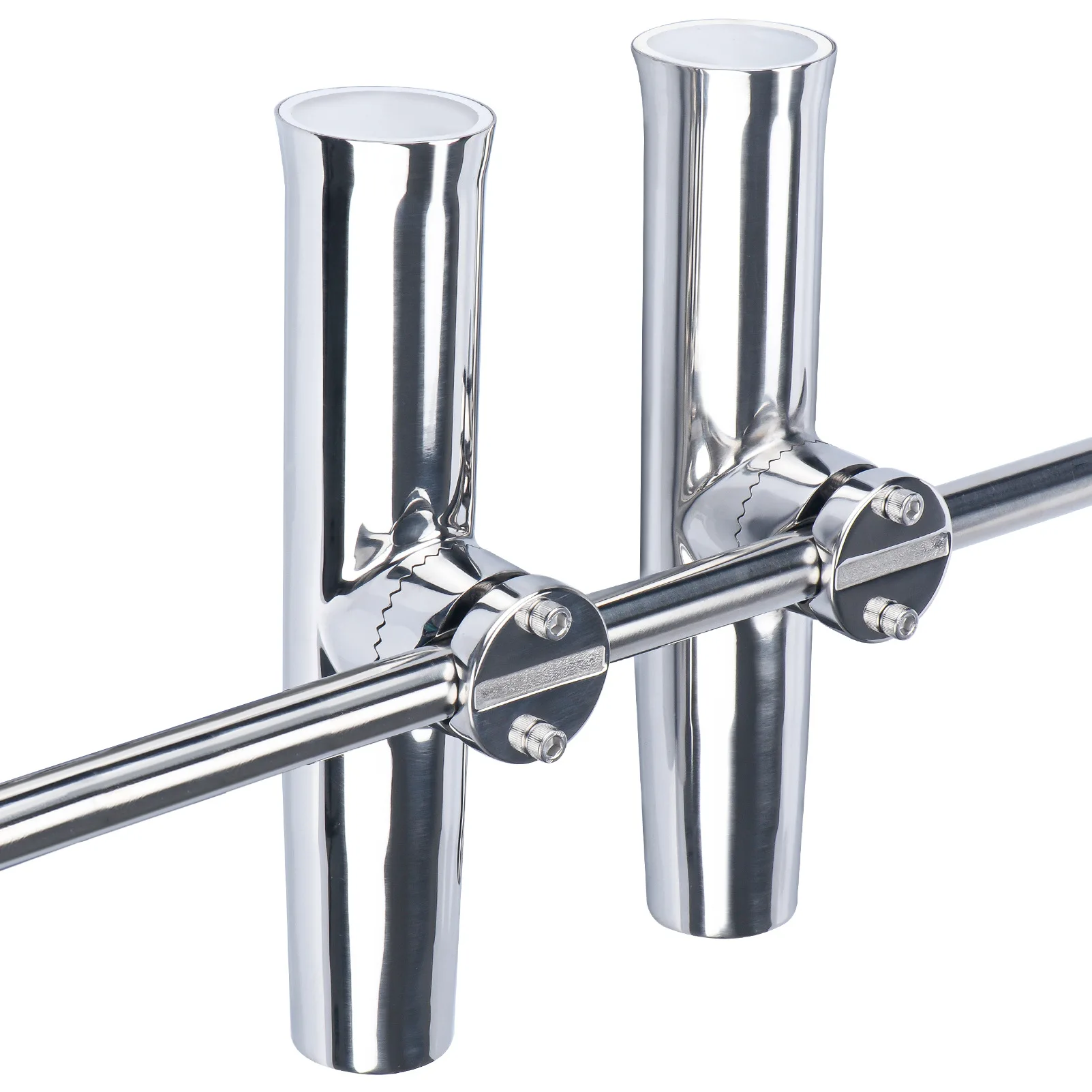 Marine Stainless Steel Fishing Rod Holder, 360 Degree Rotating Clamp-On Rail Mount Adjustable Pole Rack for Boat Yacht Kayak