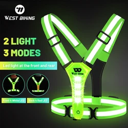 WEST BIKING Running Light Reflective Vest LED Chest Lamp USB Charge Warning Light Belt Night Working Hiking Fishing Cycling Vest