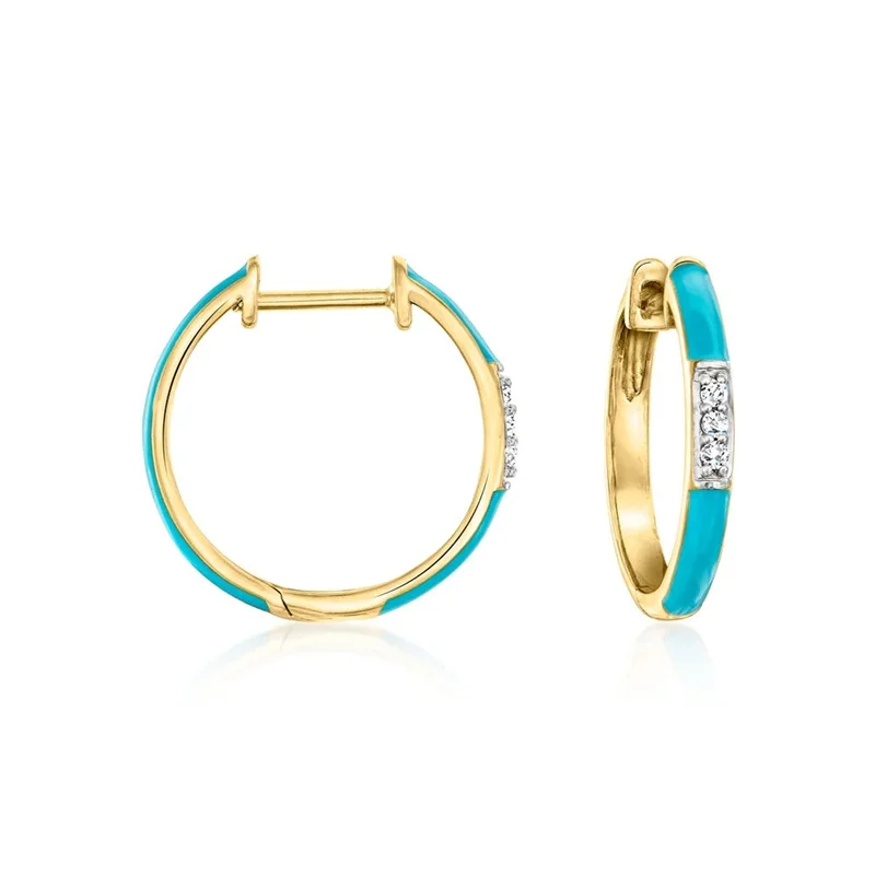 Vintage Minimalismus-Stil Synthetische Zirkonia Vergoldete Creolen für Damen Mode Imitation Emaille Blau Bankett-Schmuck
