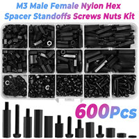 600PCS M3 Nylon Standoffs Kit, Male Female Hex Spacers Screws Nuts for PCB Motherboard Circuit Board Assembly, Black