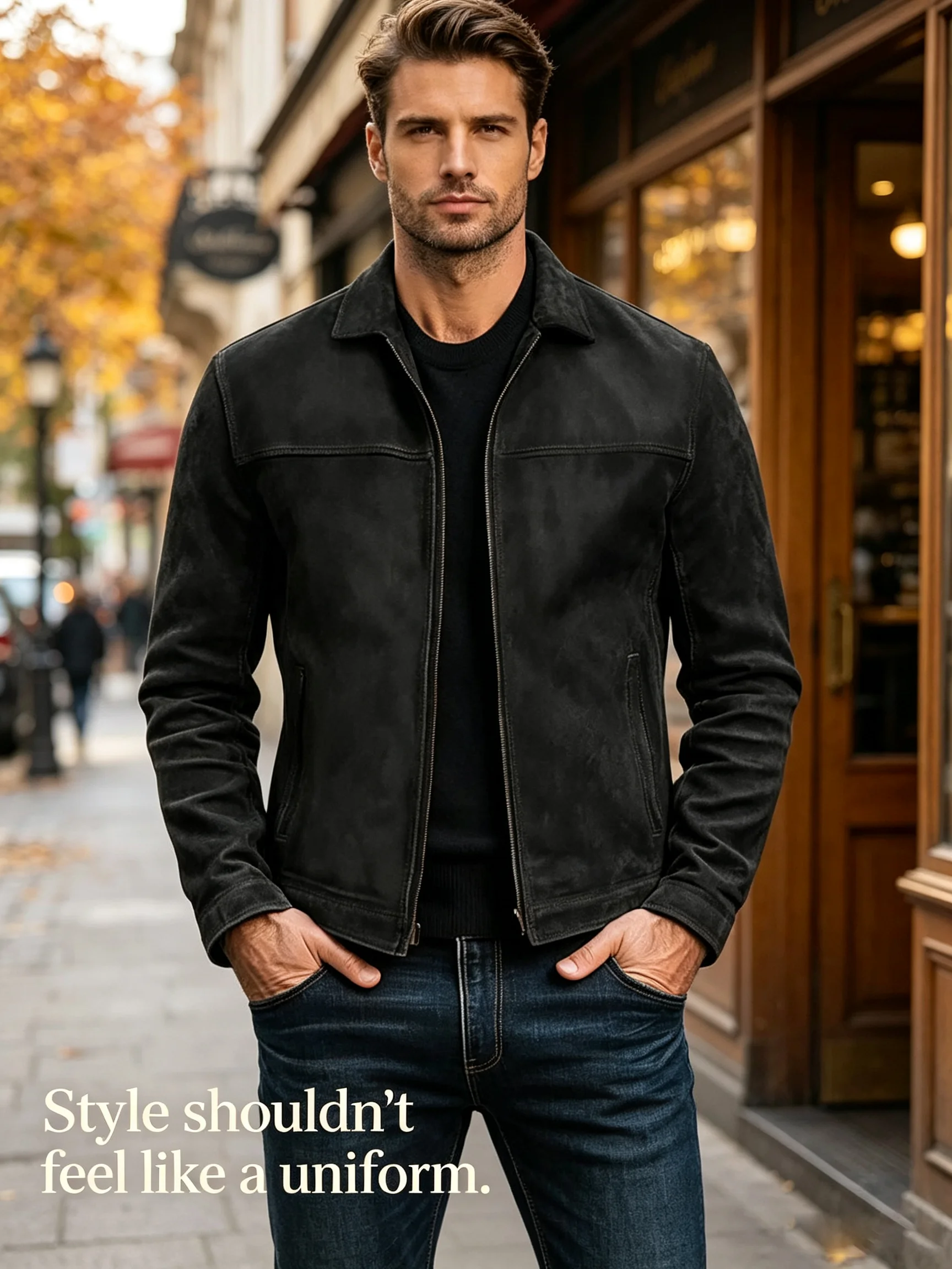 Men Retro Leather Jacket Zip‑Up Front Closure Long Sleeve Punk Outerwear High‑Quality Spring Autumn Men's Jackets & Light Coats