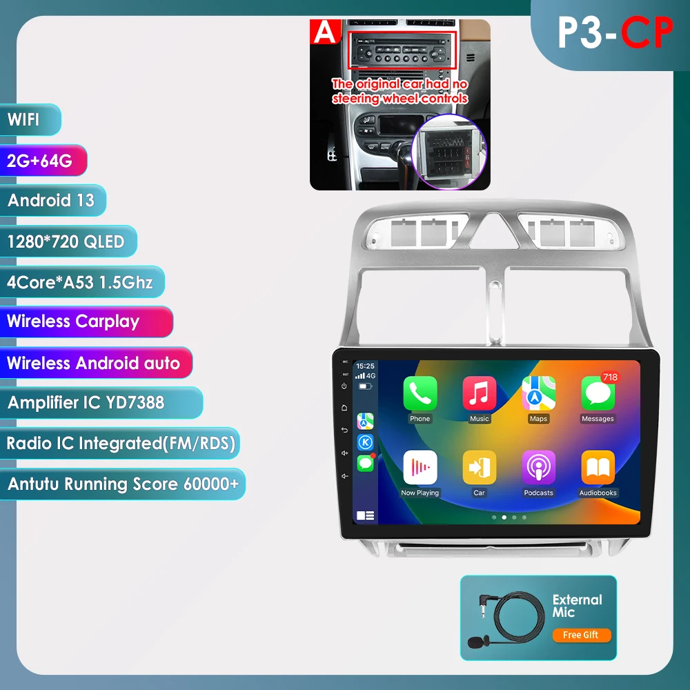 8GB 128GB Android 14 autoradio voor Peugeot 307 307CC 307SW 2002-2013 Intelligente Carplay auto multimediaspeler GPS 4G 7862