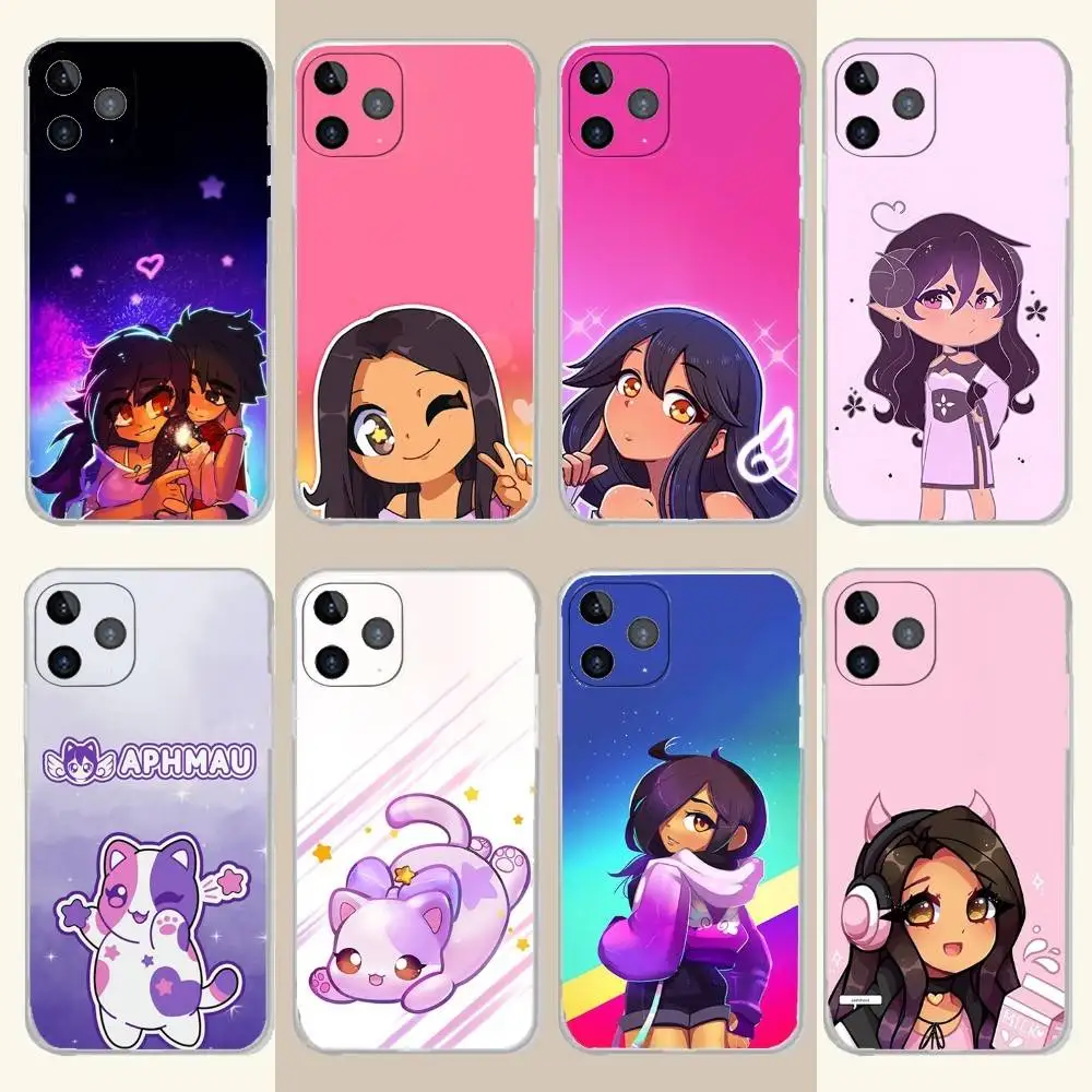

A-Aphmau Meow Anime Cats Phone Case For iPhone 16,15,14,13,12,11 Plus,Pro,Max,XR,XS,Plus,E,SE4,Mini Transparent Soft Cover