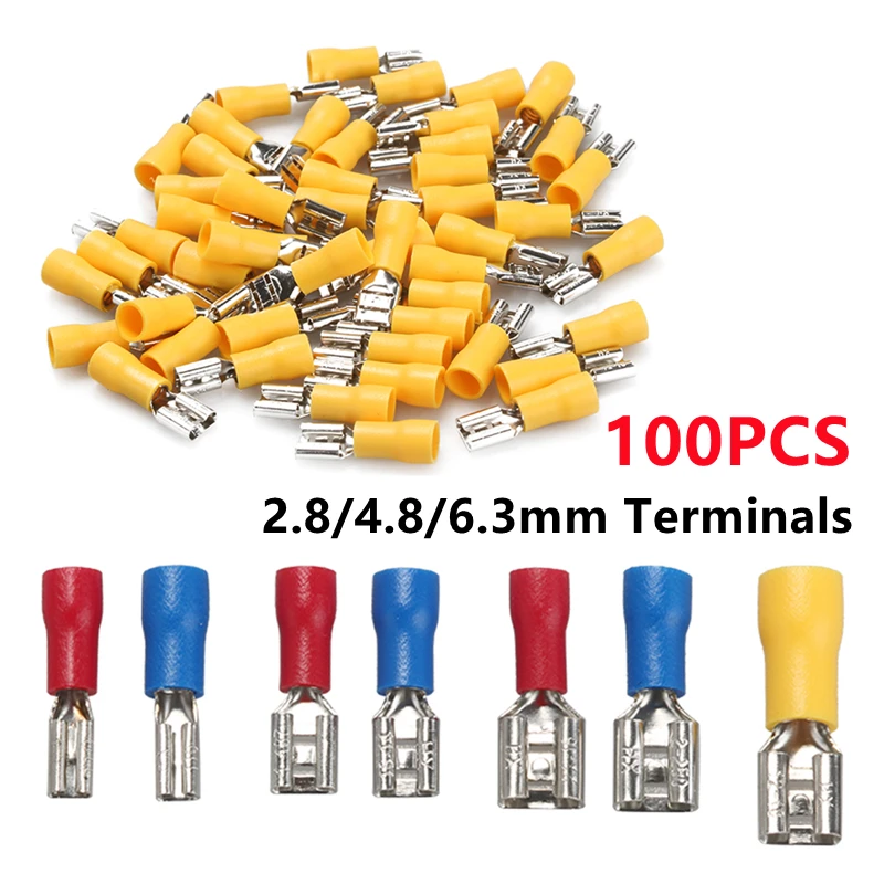 10/50/100Pcs Insulated Seal Spade Wire Connector Female Crimping Terminals 2.8mm 4.8mm 6.3mm Electrical Crimp Terminal Set