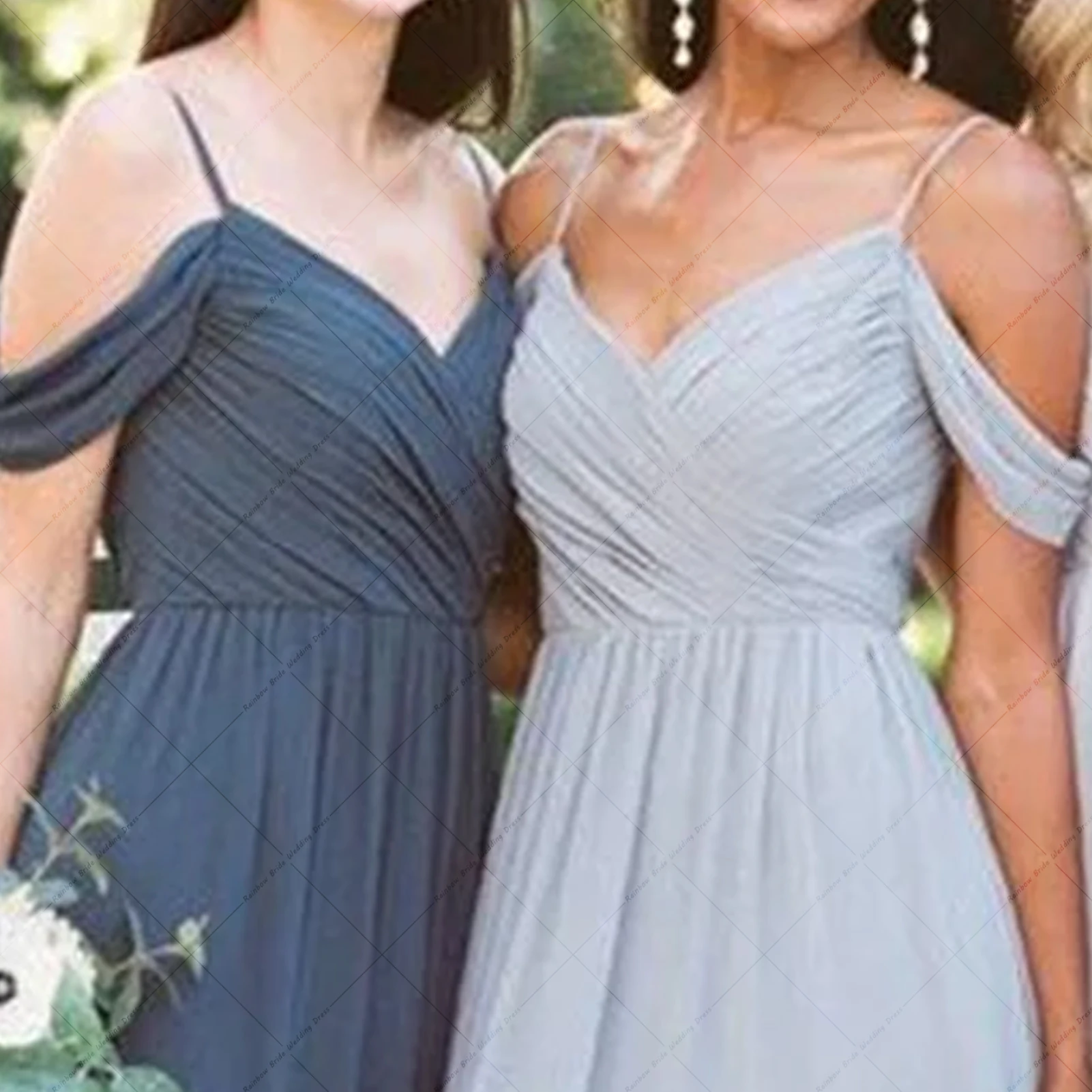 Elegant Ruffles Chiffon Bridesmaid Dress Cap Sleeve Spaghetti Straps Wedding Party Gown Off The Shoulder Mujer Invitada Chic