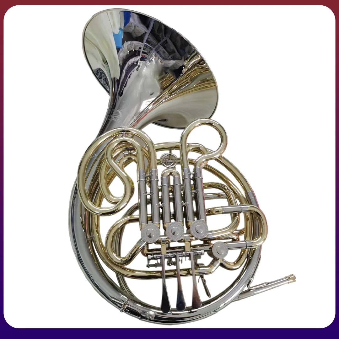 F/Bb Franse Hoorn Muziekinstrumenten Uit Één Stuk Vast Bell Cupronickel Materiaal Gegraveerd Patroon Lak Met Koffer