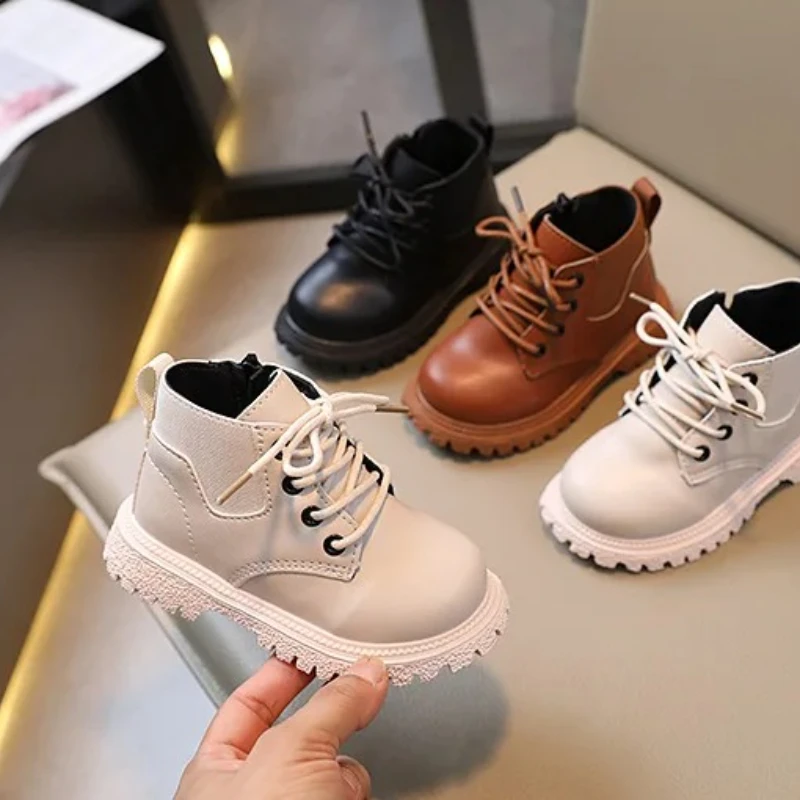 

Children British Boots Retro Side Zip Kids Short Boots Non-slip Soft Bottom 2025 Autumn New Boys Girls Ankle Boots Soild Color