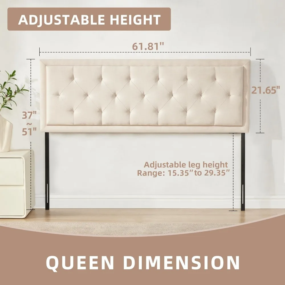 اللوح الأمامي Queen فقط، اللوح الأمامي معنقدة بحجم كوين، ألواح رأس حديثة قابلة للتعديل من الخشب الصلب مع ميتا متينة