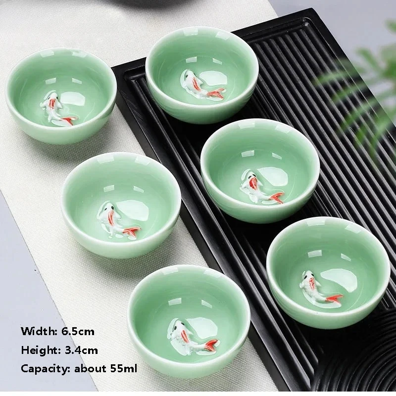 

6 pcs/lot Tea set Small Tea Cup Ceramic Set Household Single Cup Master Blue and White Porcelain Celadon Gift Box