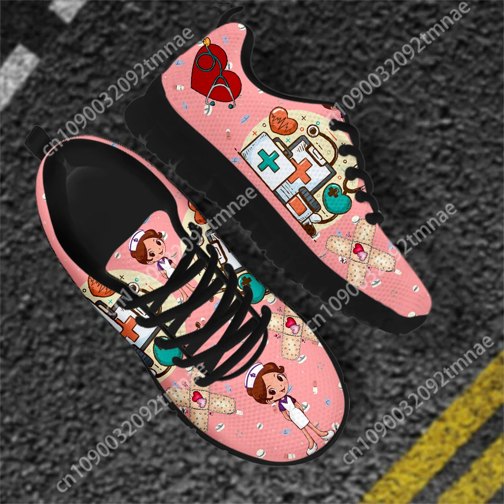 Custom Women's Nurse Sneakers Medical Print Flat Shoes for Female Nurse Girls Cartoon Pattern Footwear Zapatos Enfermera