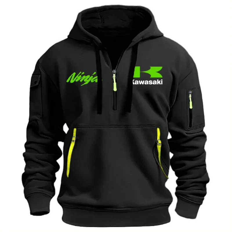 

Kawasaki Ninja Logo Motorcycle Racing Team Men Half Zipper Hoodie Spring Autumn Male Sweatshirt Sports Men's Pullover Clothes