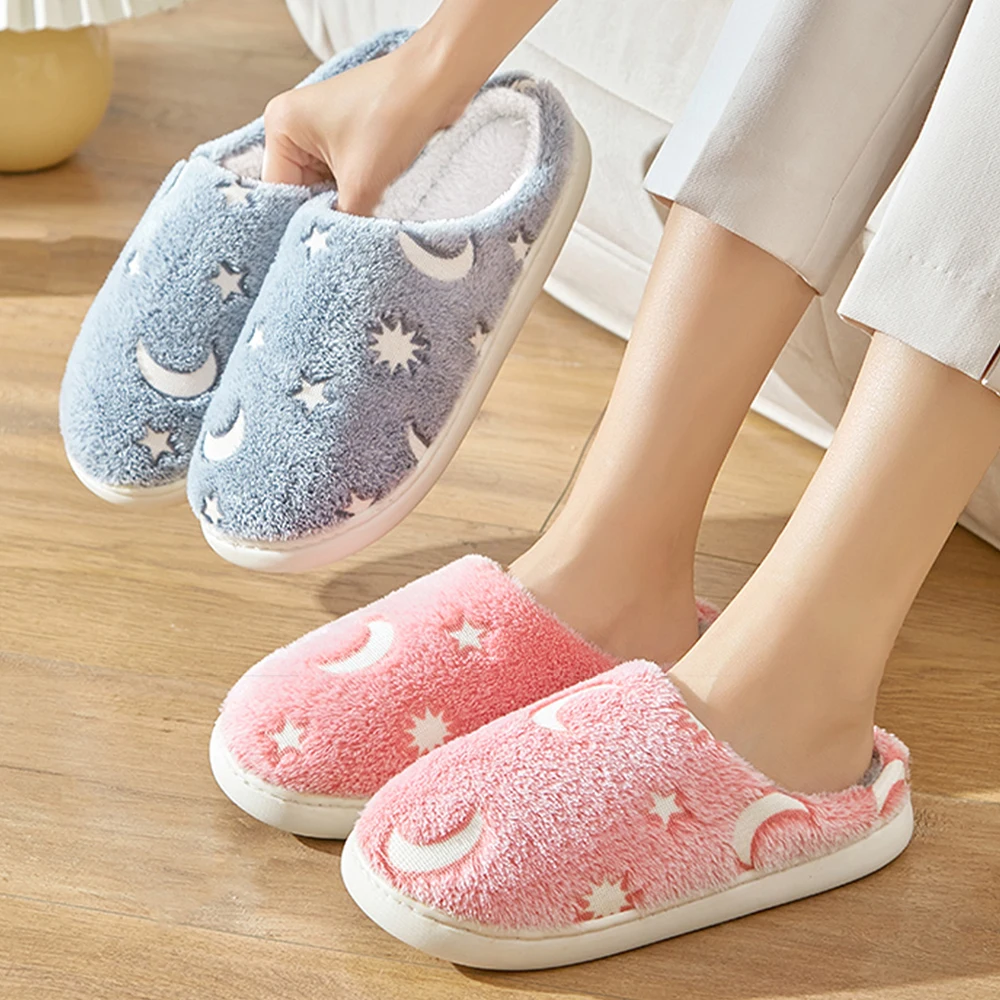 

ZHIDA Cute Pattern Women's Fluffy Slippers Indoor Closed Toe Warm Couple Slippers Woman Non-slip Flat Heel Fur Home Slides Shoes