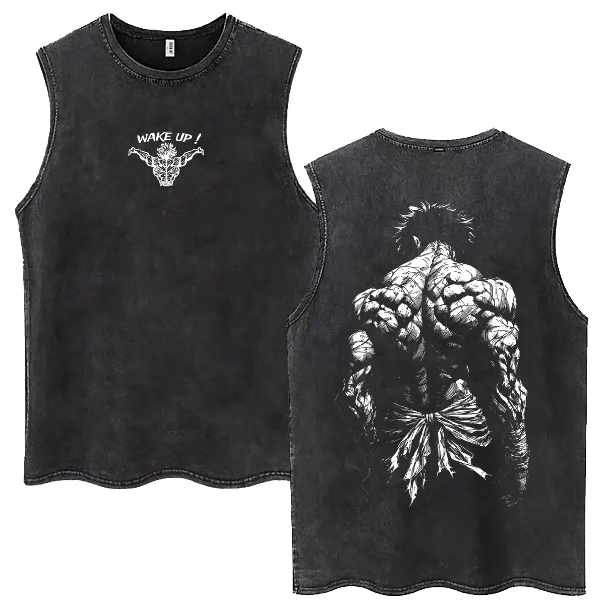 Image of Anime Baki Hanma Vintage Washed Tanktops für Herren und Damen Manga Übergroße Ärmellose Westen T-Shirts Herren Lässige Retro Baumwoll-T-Shirts