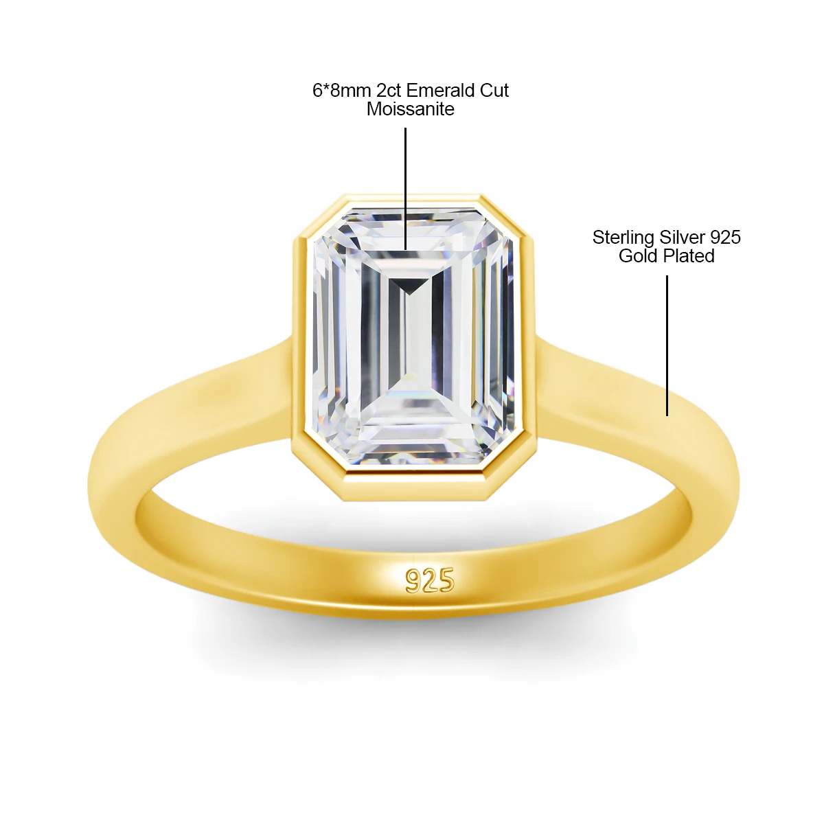5*7mm 1ct Moissanit-Ring im Smaragdschliff mit Zertifikat, 100% reines Silber 925, Hochzeitsschmuck, Trend-Luxus-Geschenk für die Ehefrau – Detail 1