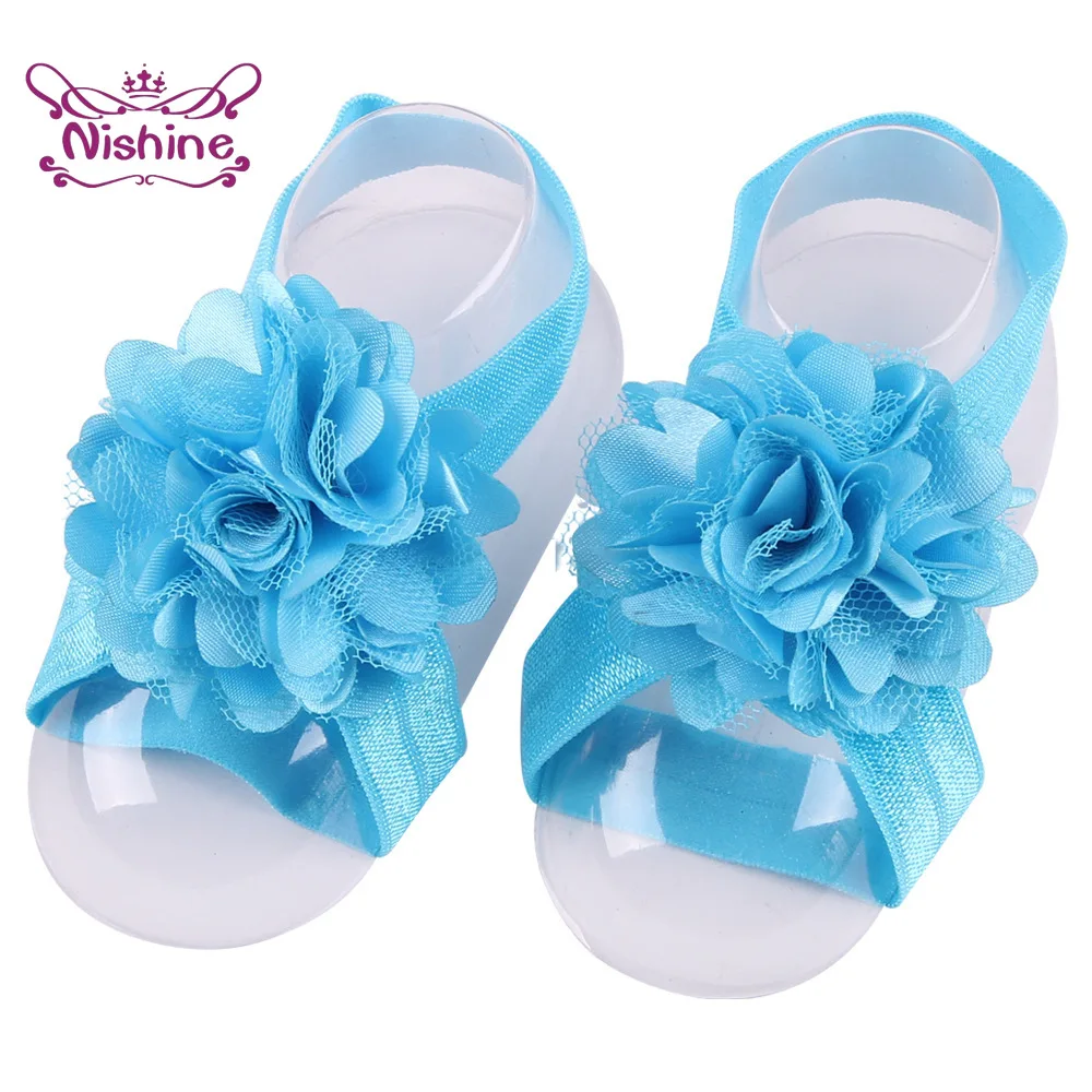 Cute 2pcs/pair Newborn Toddler Satin Mesh Flower Barefoot Sandals Baby Kids Children Infant Photography Props Gifts