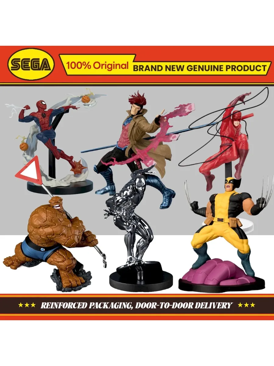 Jouets originaux SEGA Marvel Spider-Man & Wolverine & Deveyevil & Gambit & The Thing & Silver Surfer, Collection de figurines, modèle cadeau, en Stock