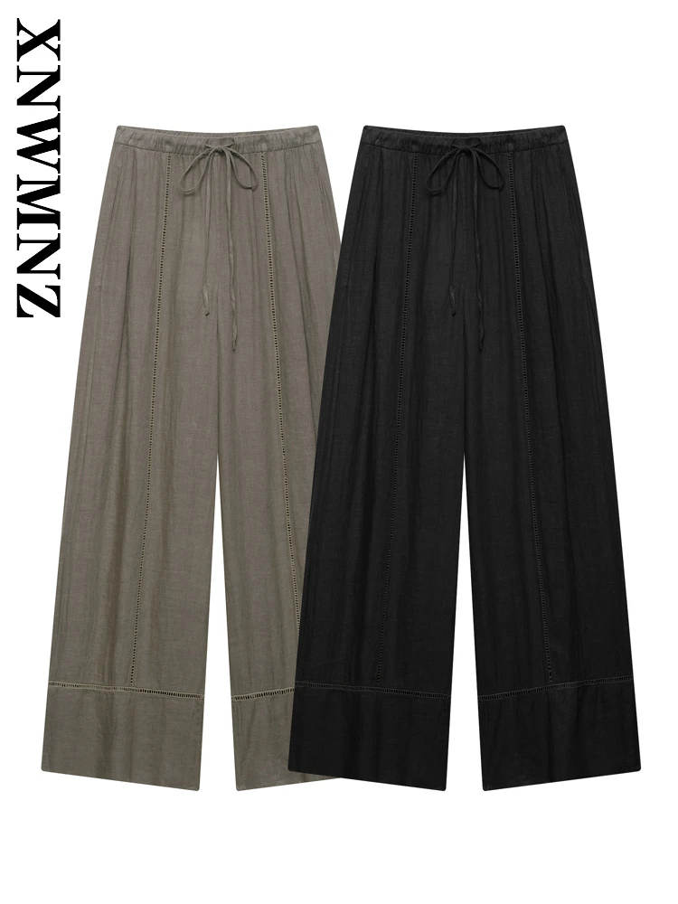 

XNWMNZ 2025 Summer New Product Woman's Casual Commuting Linen High Waist Simple Woman Wide Leg Pants Fashion Long Pants