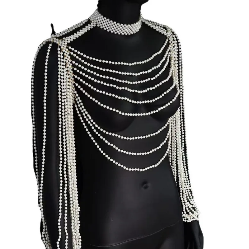 Designer Pearl Beading Tops Women Handmade Pearls Top Ladies Party Female Elegant Beaded Vest Tops